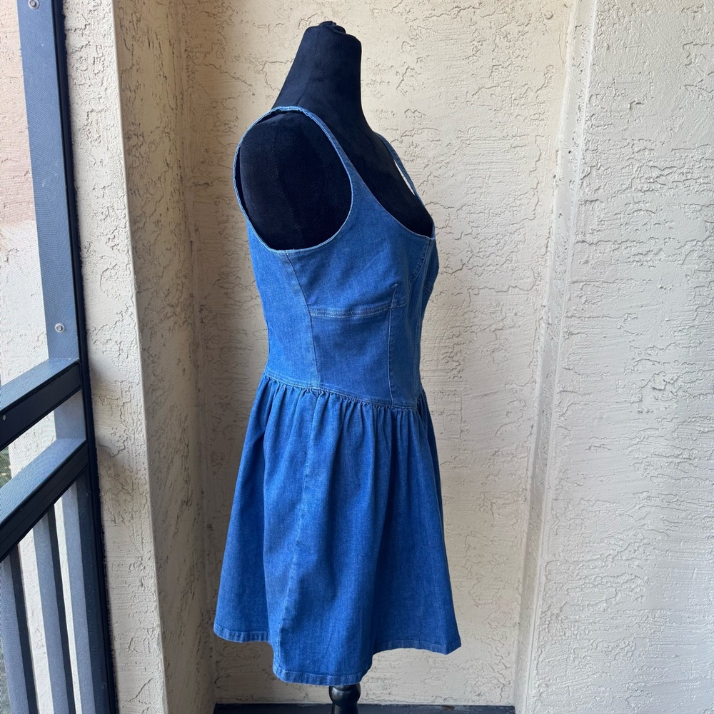 Gianni Bini Violet Denim A-line Mini Dress Sz 10 Scoop Neck Sleeveless Stretch - Picture 4 of 12